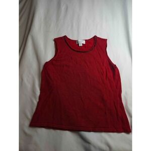 Casual Corner Annex Tank Top Womens Large Red Knit Beaded Scoop Neck Sleeveless